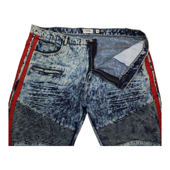 FWRD Mens Denim Jeans Size 48 Inseam 33 Acid Wash Blue Red Stripe Stretch - Picture 9 of 11